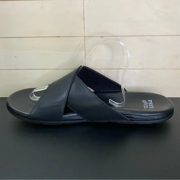 Frye Co Rocco Slides Men's Size 13 Shoes Black Faux Leather Cross Strap Sandals - Picture 2 of 11